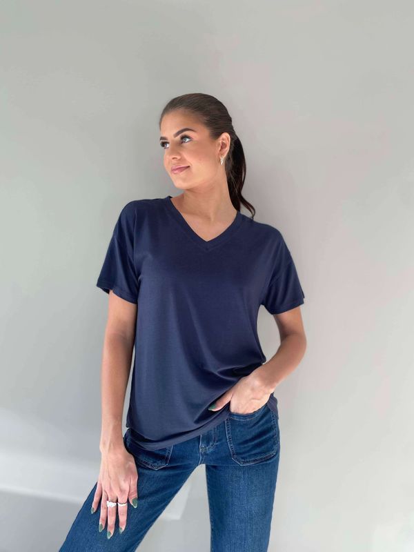 Pepper Basic T-Skjorte V-Hals Marine Blå