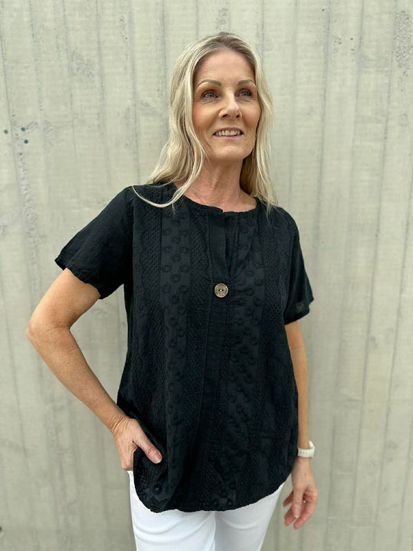 Linda Bluse Broderi & Knapp Sort