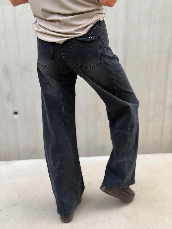 3D Jeans Wide Leg Mørk Grå
