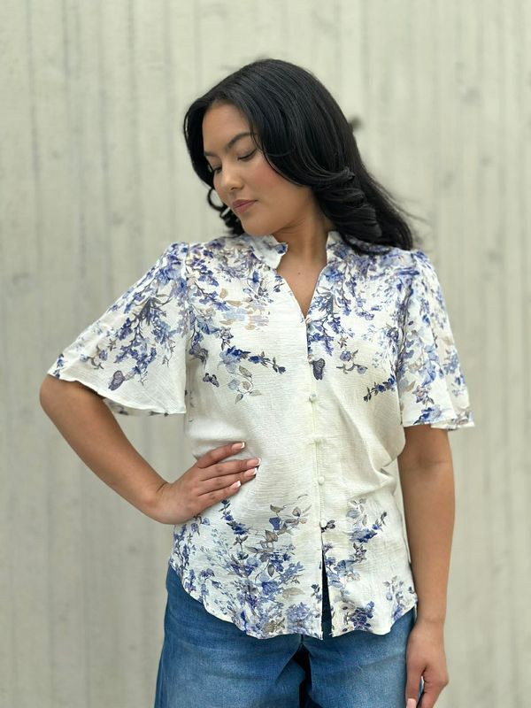 Lia Bluse Kort Erm Blå