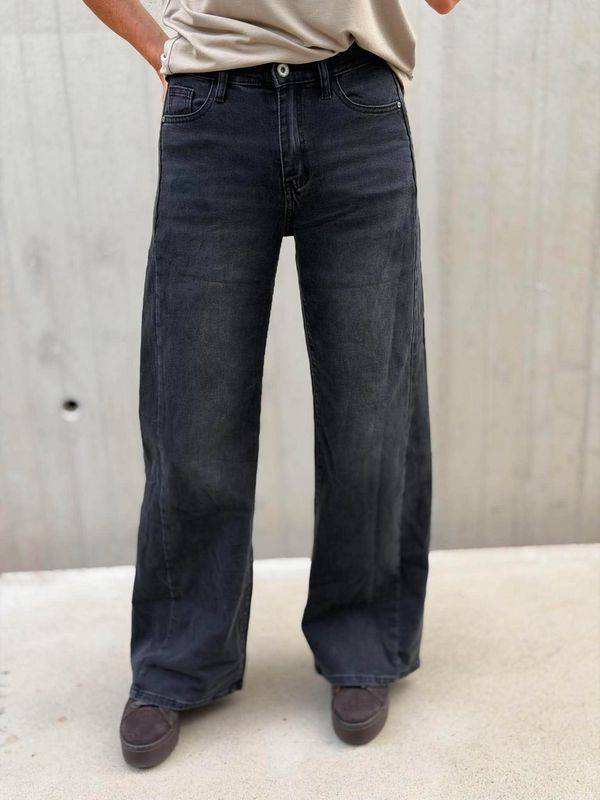 3D Jeans Wide Leg Mørk Grå