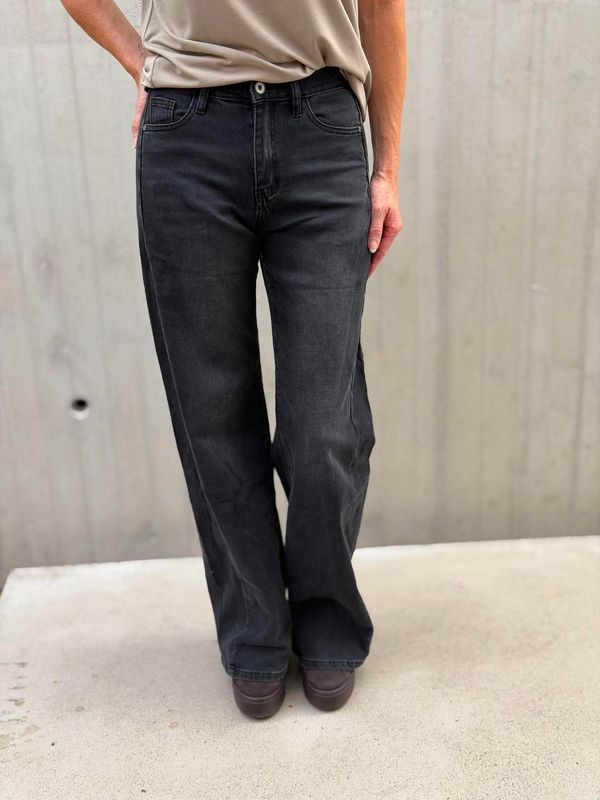 3D Jeans Wide Leg Mørk Grå