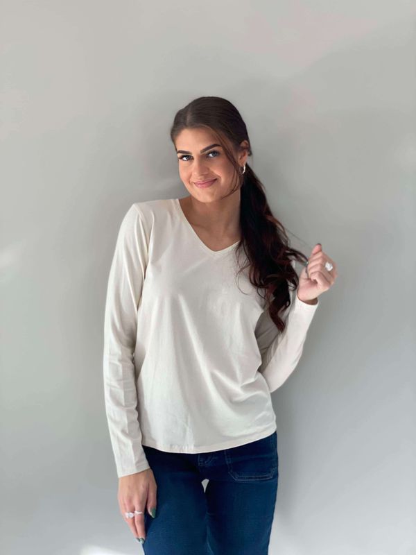 Pepper Basic Longsleeve V-Hals Beige