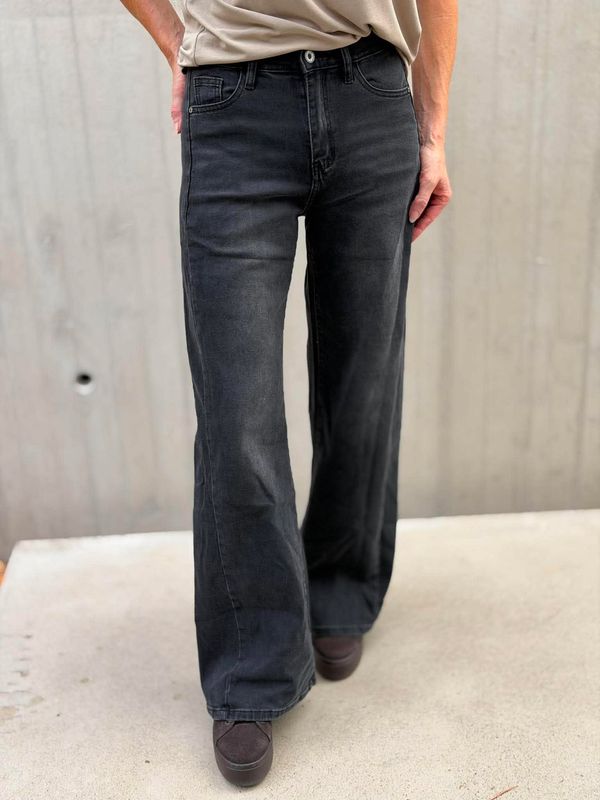 3D Jeans Wide Leg Mørk Grå