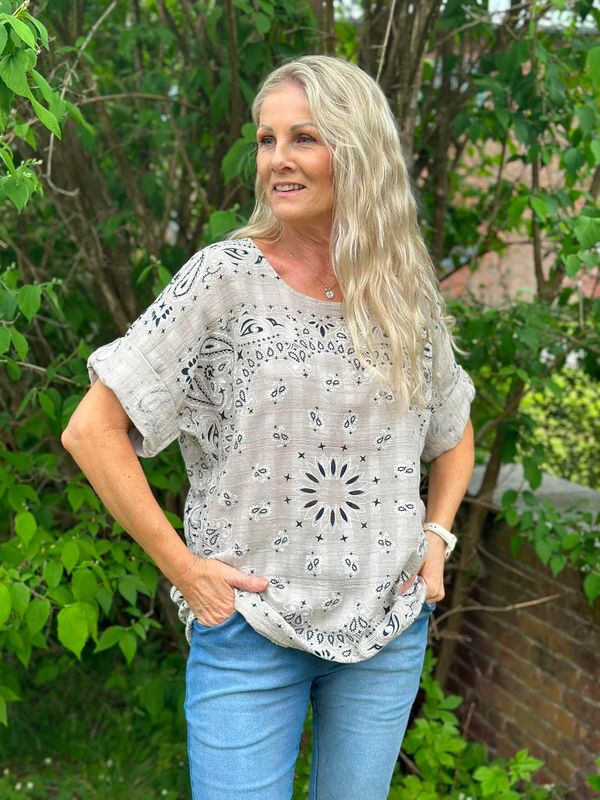 Linda Print Bluse Beige