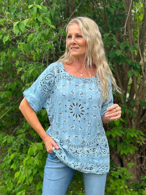 Linda Print Bluse Lys Blå