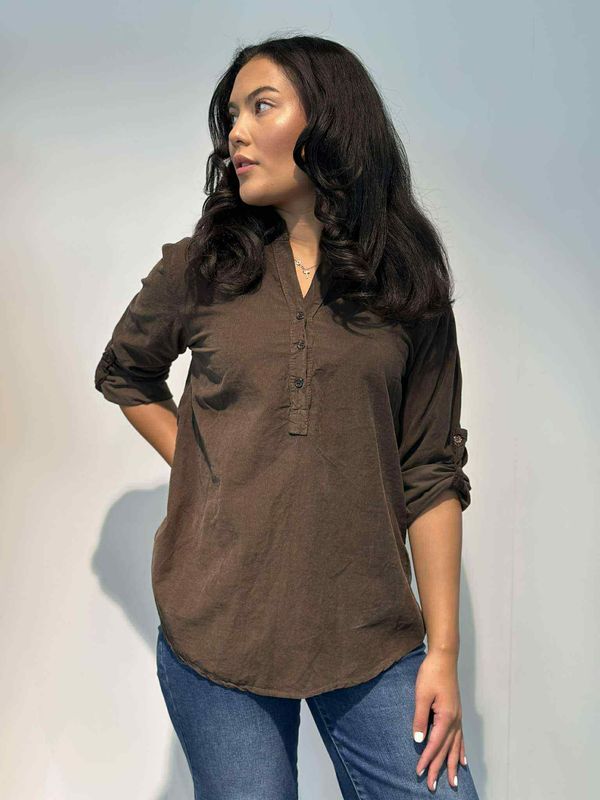 Cord Skjortebluse Brun