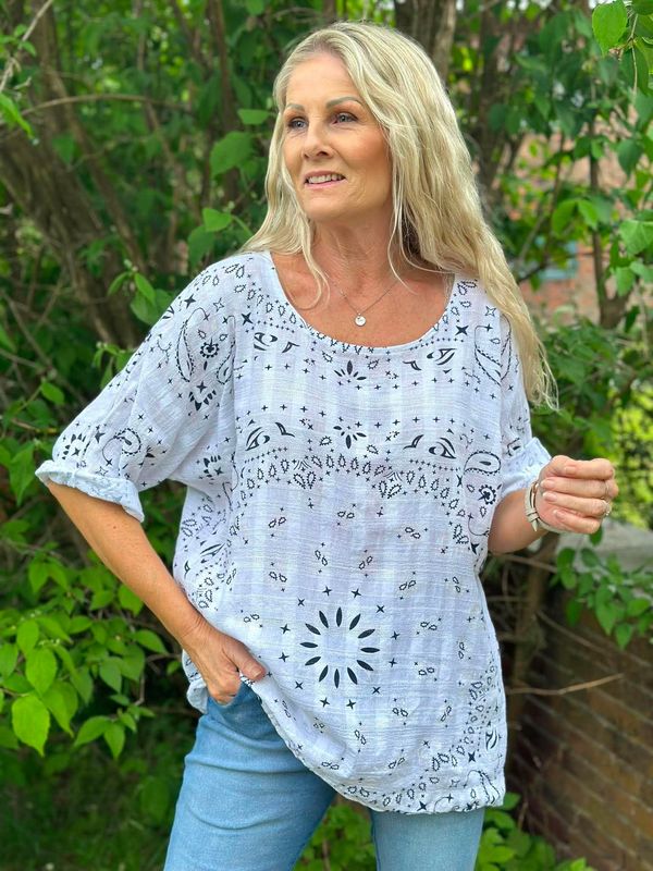 Linda Print Bluse Hvit