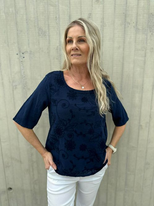 Hovedbilde Linda Bluse Broderi Marine Blå