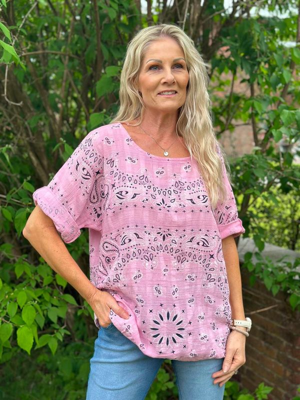 Linda Print Bluse Lys Rosa