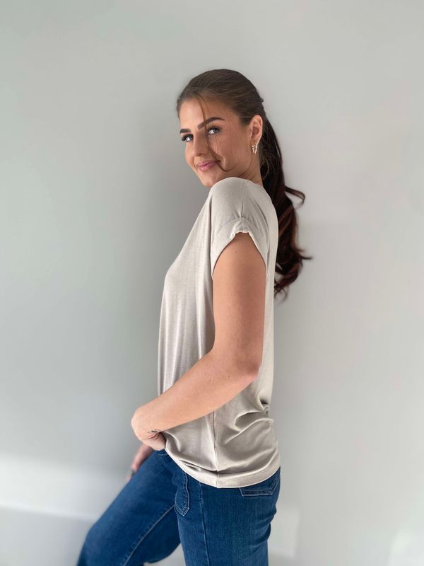 Pepper Basic T-Skjorte Rund Hals Sand