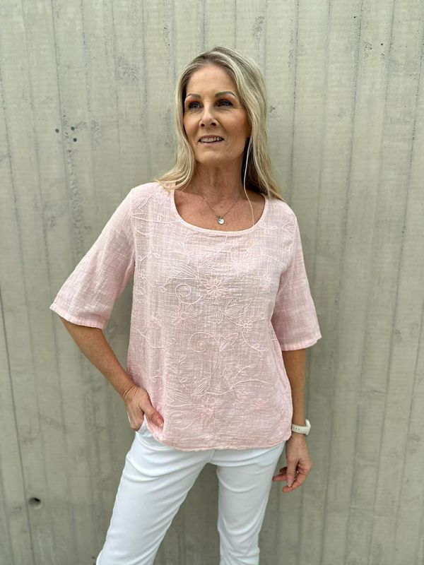 Linda Bluse Broderi Lys Rosa